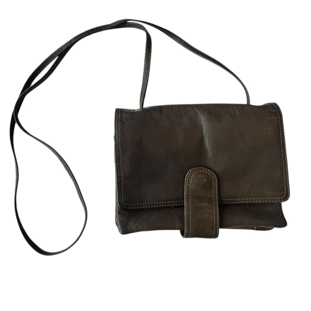 Vtg Chaos Y2K olive leather crossbody wallet bag boho slouchy soft leather